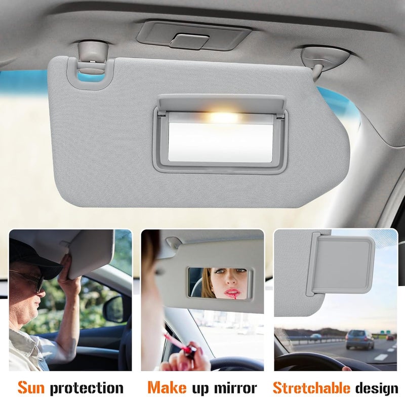AEagle Sun Visor with Light for 2013-2018 Nissan Pathfinder, 2014-2017 Infiniti QX60, 2013 JX35, Right Passenger Side Gray Sunvisor Replacement 96400-9PB0A - Image 4